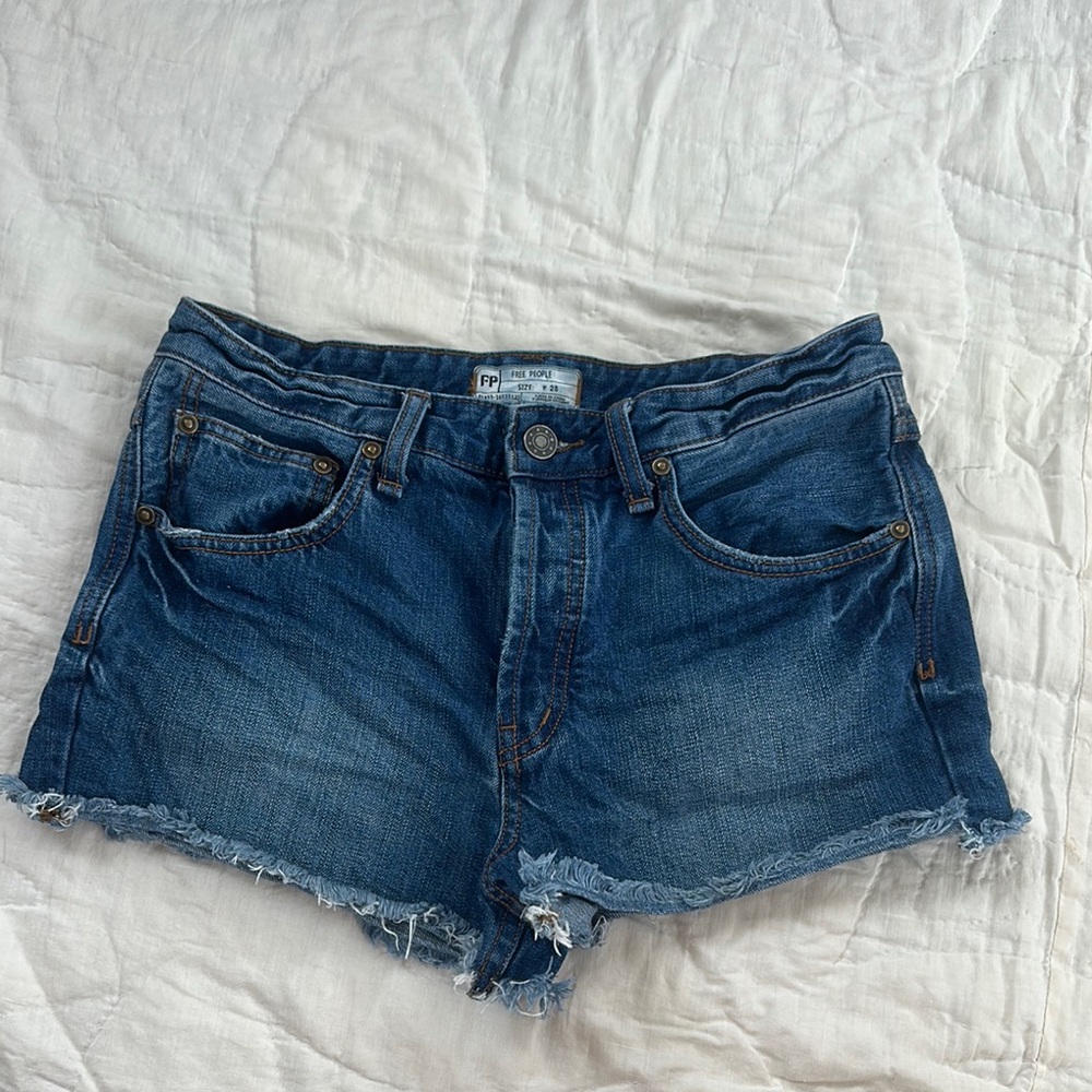 Free People Blue High-Waisted Jean Shorts
